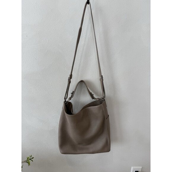 AllSaints Crossbody Taupe Gray Leather Crossbody Arm Tote Bag Purse All Saints - Picture 2 of 14